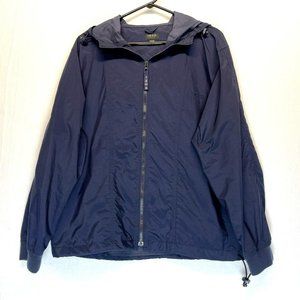 IZOD Mens Jacket Size Small Navy Blue Nylon Hoodie Long Sleeve Zip Back Pocket
